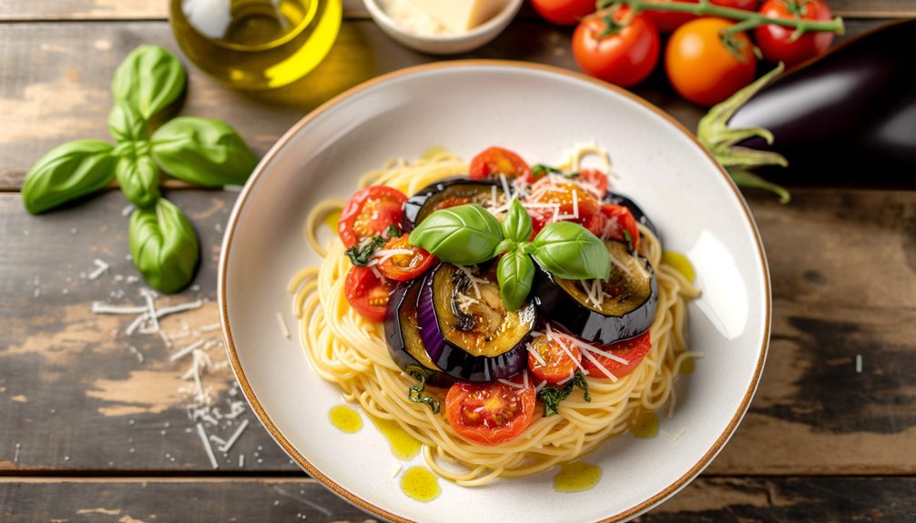 vegetarian eggplant tomato pasta